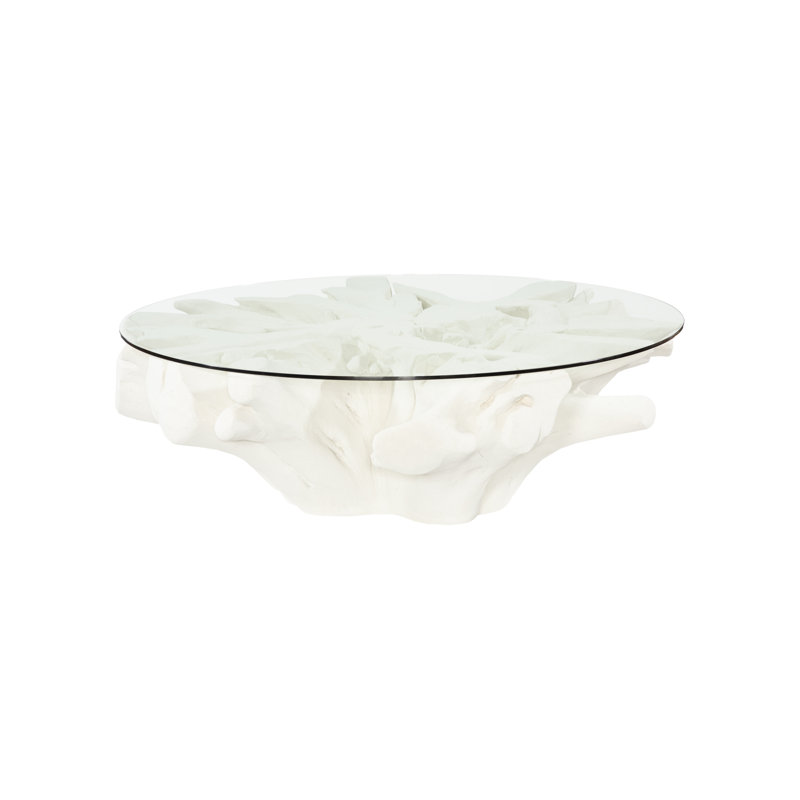 Luna 60'' White Round Glass & Acrylic Outdoor Coffee Table