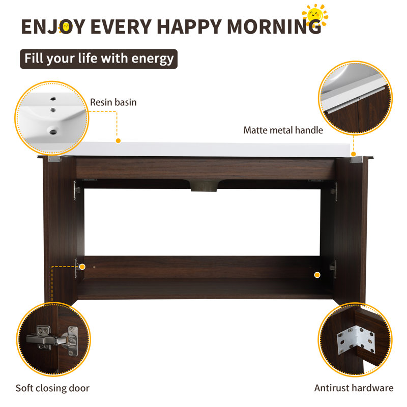 Selita 35.43'' Single Bathroom Vanity with Resin Top, California Walnut