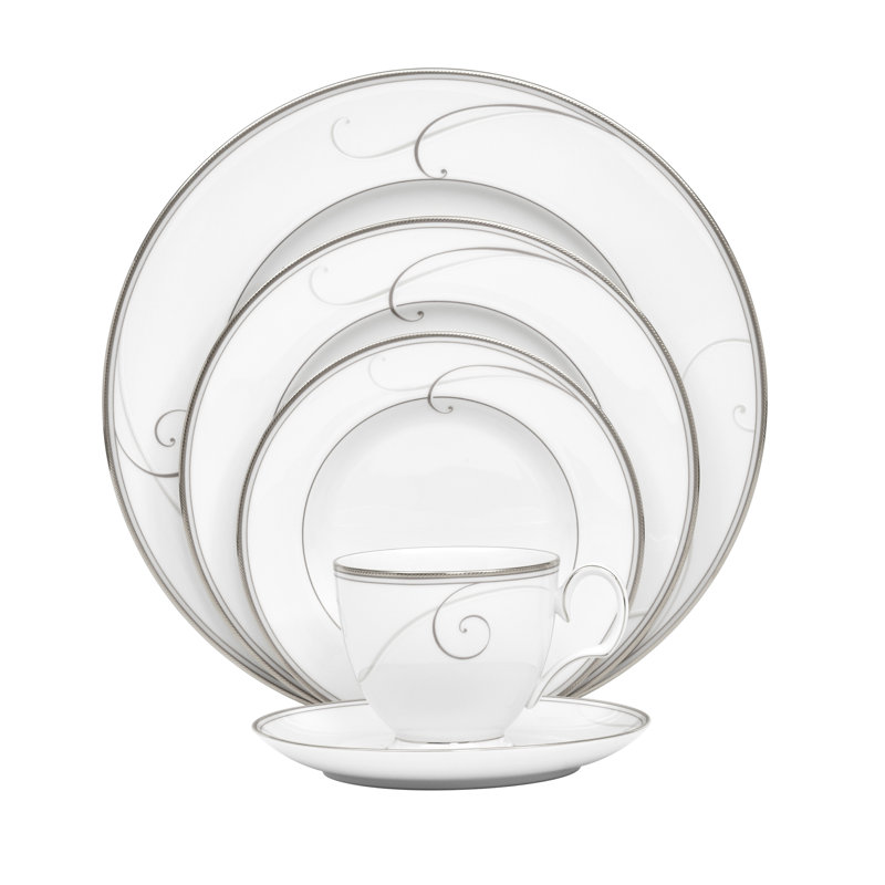 White Porcelain 5-Piece Place Setting with Platinum Edge