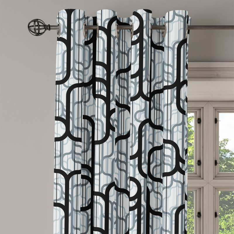 Red Barrel Studio® Abstract Modern Art Grommet Curtain Geometric Vibes 50" x 72" Charcoal Grey Pale Grey, 50" W x 120" L