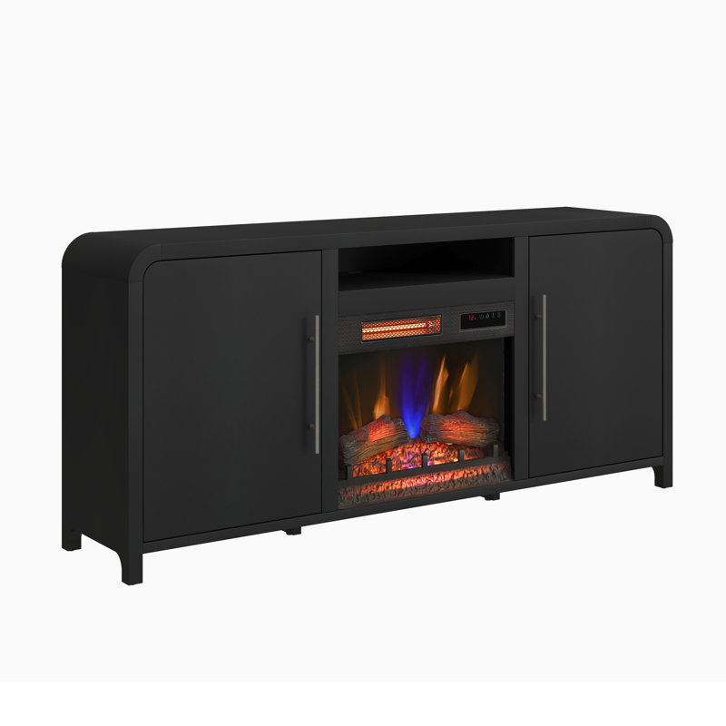 Chantelle 70" Modern Curved TV Stand With Duraflame® Smart Electric Fireplace, Black