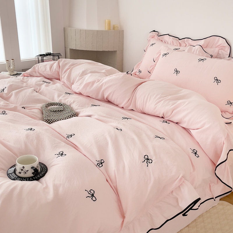 Ensemble de housse de couette 3 pièces, Rose, Housse de couette double + 2 taies d'oreiller stan