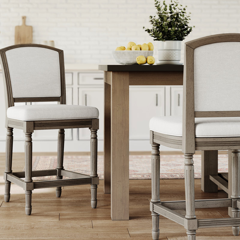 Tabouret de bar gris patiné à hauteur de comptoir de 26 po, siège rembourré, texturé, pour la salle à manger et les jeux Tabouret de 26 po avec dossier, dans la table de pub de la cuisine