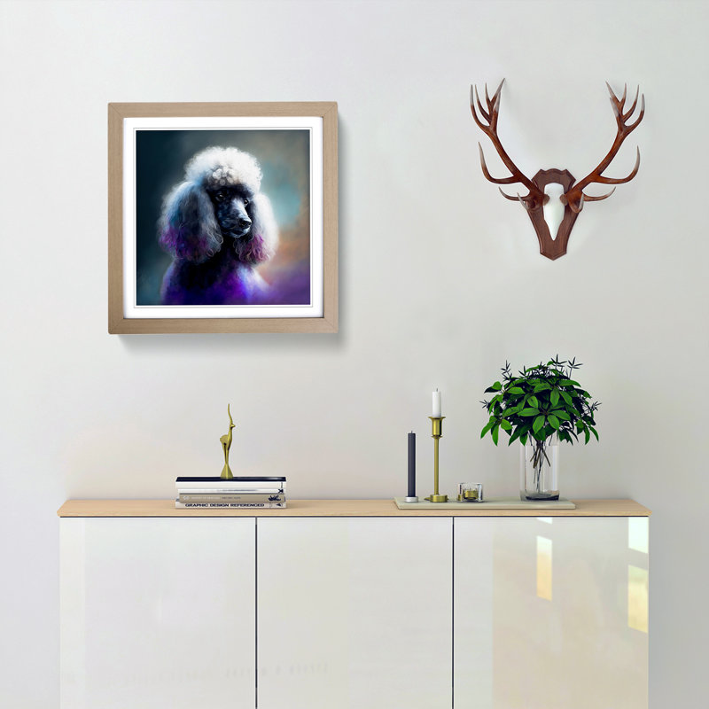 Poodle Gestural - Single Picture Frame Print on Wood, Oak