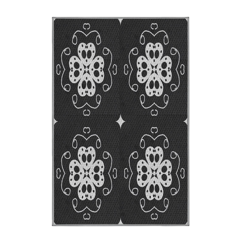 Tapis noir/blanc tissé à la machine, Rectangle 7 pi x 10 pi