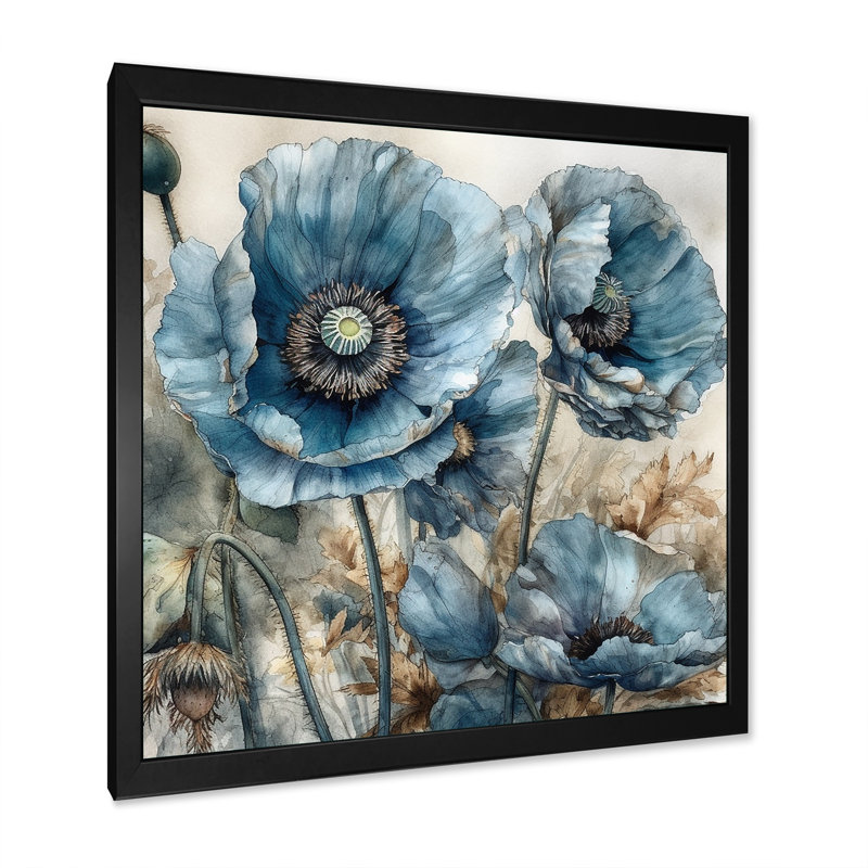 «Blue Poppy Serenity» sur impression sur toile, Cadre simple noir, H 30 po x l 30 po x P 1 po