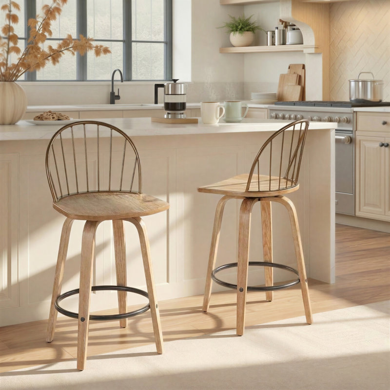Tabouret de comptoir 26 po Novalee Arabelle, Bois blanc délavé / cuivre antique