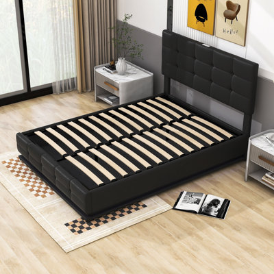 Nivayah Full Size Upholstered Platform Bed with Storage System, LED Lights, USB charger and Headboard -  Brayden StudioÂ®, F3B8C92D526049C78C898F4148C242B4