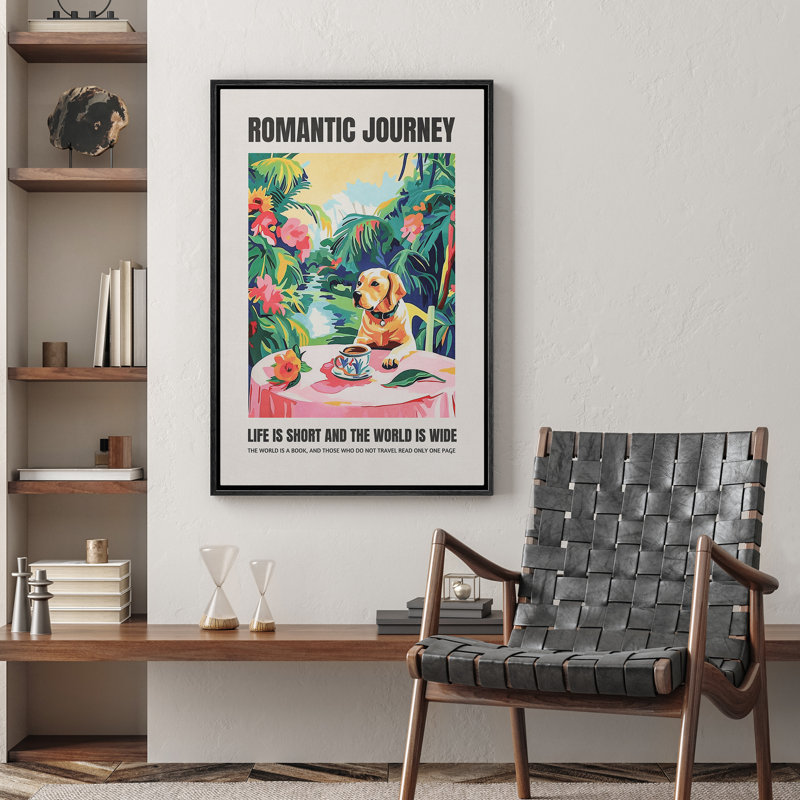Impression romantique sur toile romantique voyage chien, Noir, noir, noir, noir, H 24 po x l 16 po