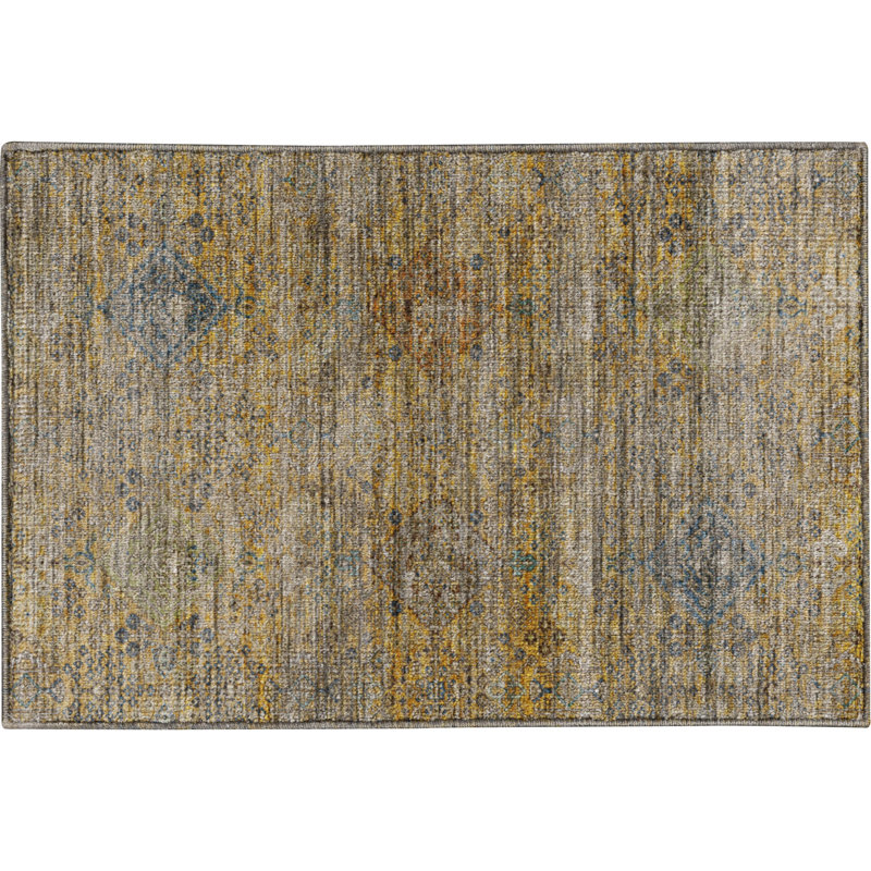 Tapis traditionnel de qualité supérieure lavable à la machine Tirico ATI21, Doré, 1 pi 8 po x 2 pi 6 po