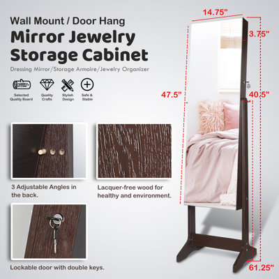 Armoire à bijoux 16,1 po de largeur avec miroir