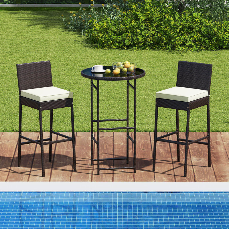 Ensemble de bar 3 pièces pour l'extérieur avec table en verre