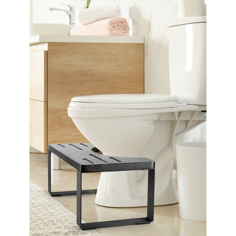 Tabouret de salle de bain pliable BLUEWEST, antidérapant de 7 pouces - pieds en métal noir - édition entièrement noire