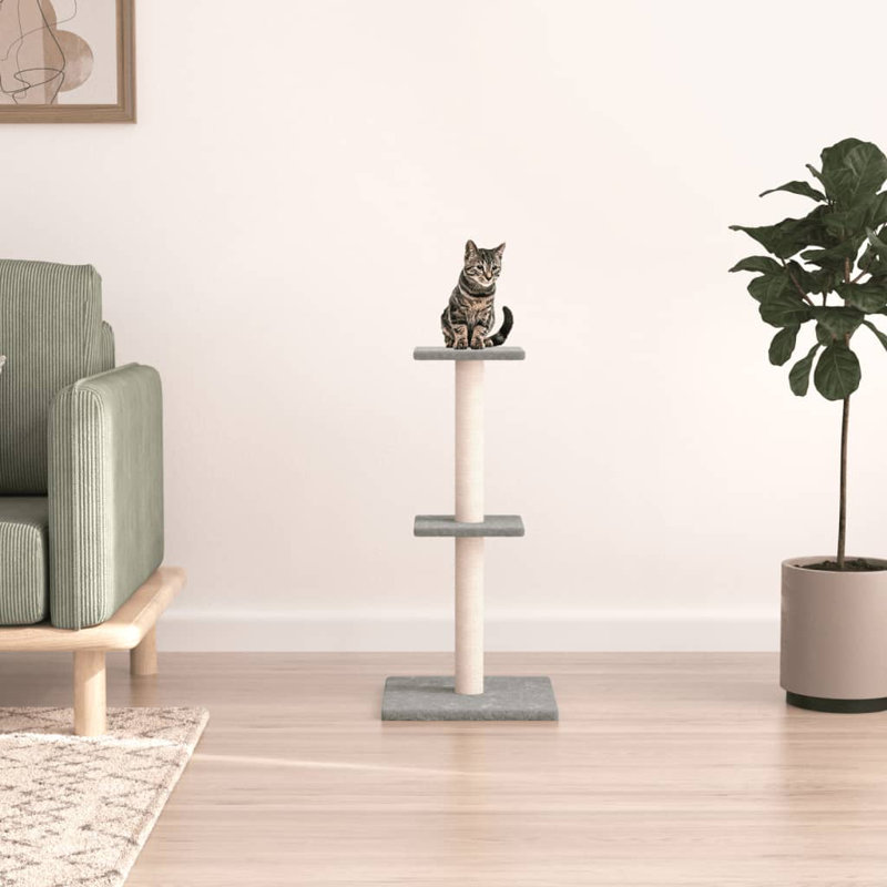 vidaXL Cat Tree Engineered wood, plush, sisal 28.7 in tall, Light Grey