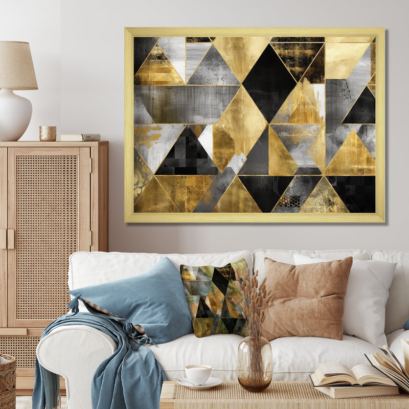 «Vanya Gold», impression géométrique sur toile, H 12 po x l 20 po x P 1 po, Encadrement doré