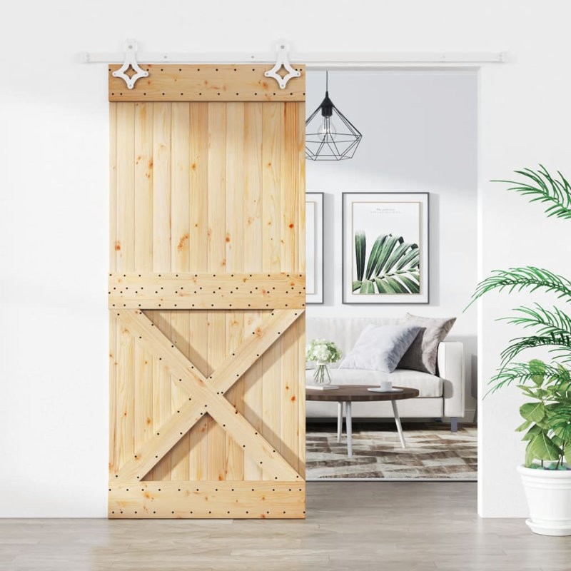 Porte coulissante avec quincaillerie Vidaxl, 35,4 po x 82,7 po, Blanc/naturel