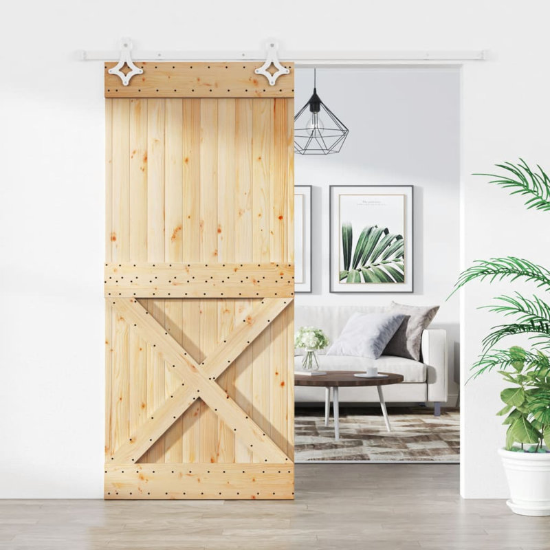 Porte coulissante avec quincaillerie Vidaxl, Noir/naturel, 35,4 po x 82,7 po