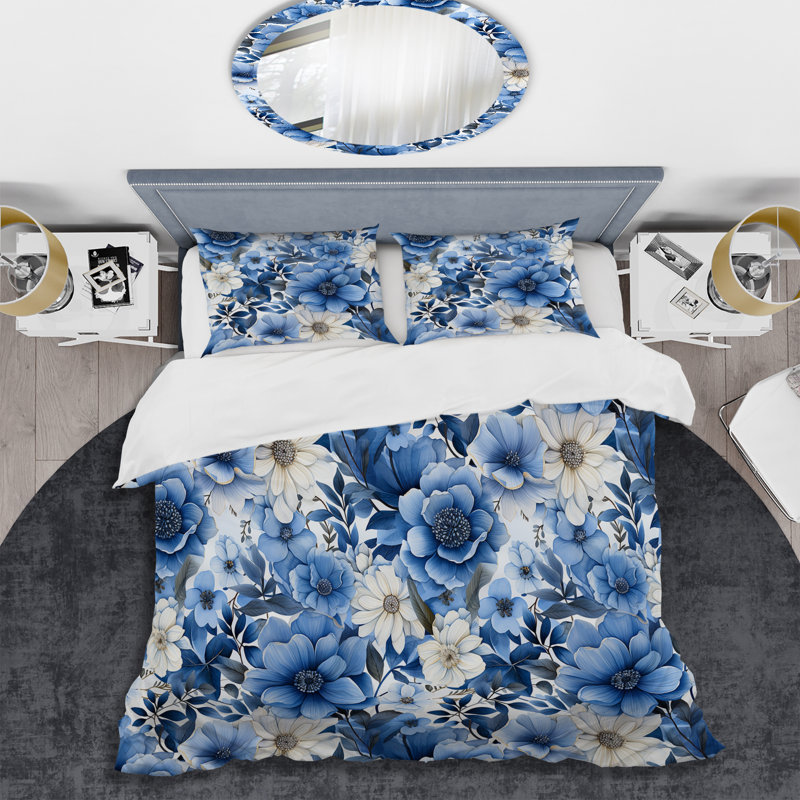 Bleu aquarelle excentrique motif floral - ensemble de housse de couette floral