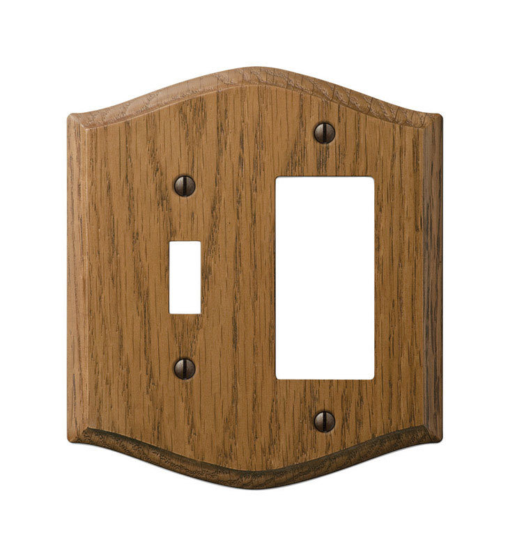 Medium Brown Oak Wood 2-Gang Decorator Toggle Wall Plate