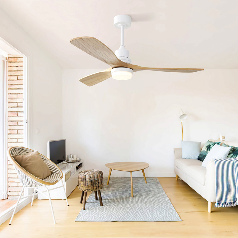 Ventilateur de plafond intérieur 52 pouces avec lumière à DEL à intensité variable 3 pales en bois massif avec moteur à courant continu réversible
