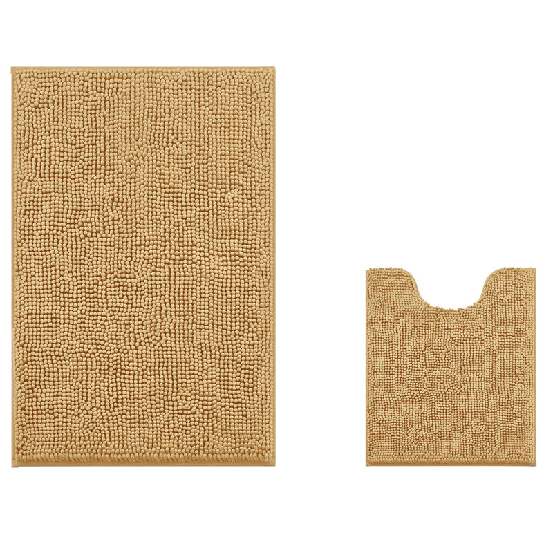 2 Piece Set Soft Cozy Plush Chenille Bath Mat Bathroom Rug, Mustar