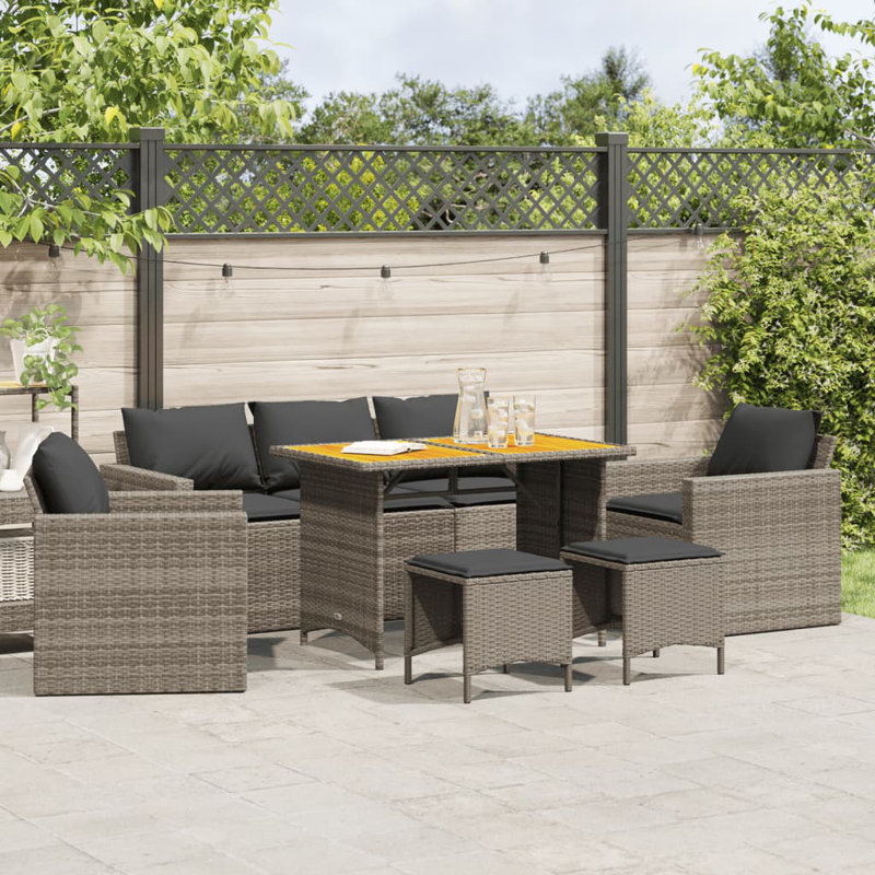 Ensemble de canapé de patio avec coussins 6 pièces Ebern Designs, Gris clair / jaune, Noir, noir, noir, noir