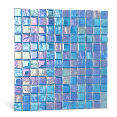 Carreaux de mosaïque en verre à bord droit pour piscine 1 "x 1" bleu irisé Diflart