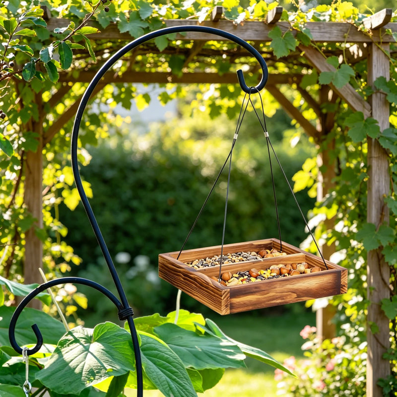 Plateau en bois suspendu pour mangeoire à oiseaux, plateau en maille pour la décoration de jardin