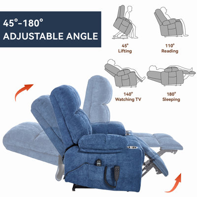 Fauteuil releveur électrique beige à double moteur et positions infinies, supportant jusqu'à 159 kg (350 lb), revêtement en chenille, mécanisme de mouvement robuste avec massage par vibration à 8 points et chauffage lombaire, deux porte-gobelets