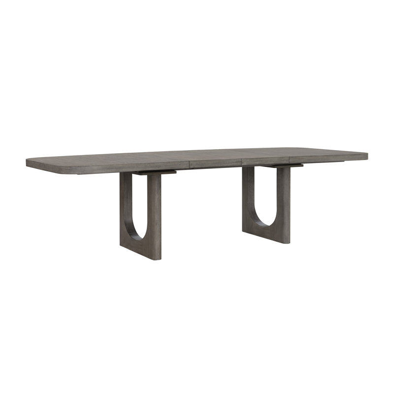Gray Oak Extendable Rectangular Dining Table with Double Pedestal