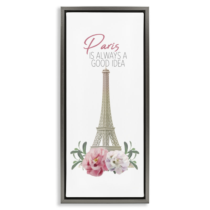 "Paris, bonne idée", tour Eiffel, encadrée par Kim Allen, H 25 po x l 11 po, Cadre flottant gris lustré