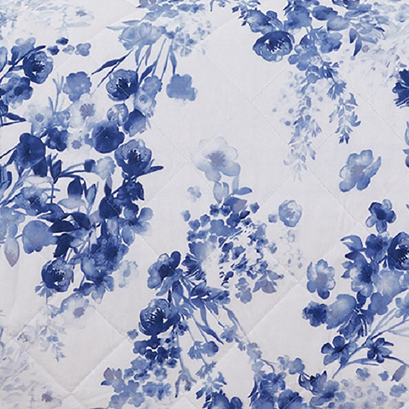 Blue Floral Twin Microfiber Reversible Quilt Set
