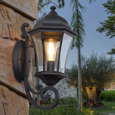 Ensemble de 1 lanterne murale d'extérieur murale rétro - Élégante applique en métal noir pour éclairage de porche, de patio et de jardin (ampoule non incluse)