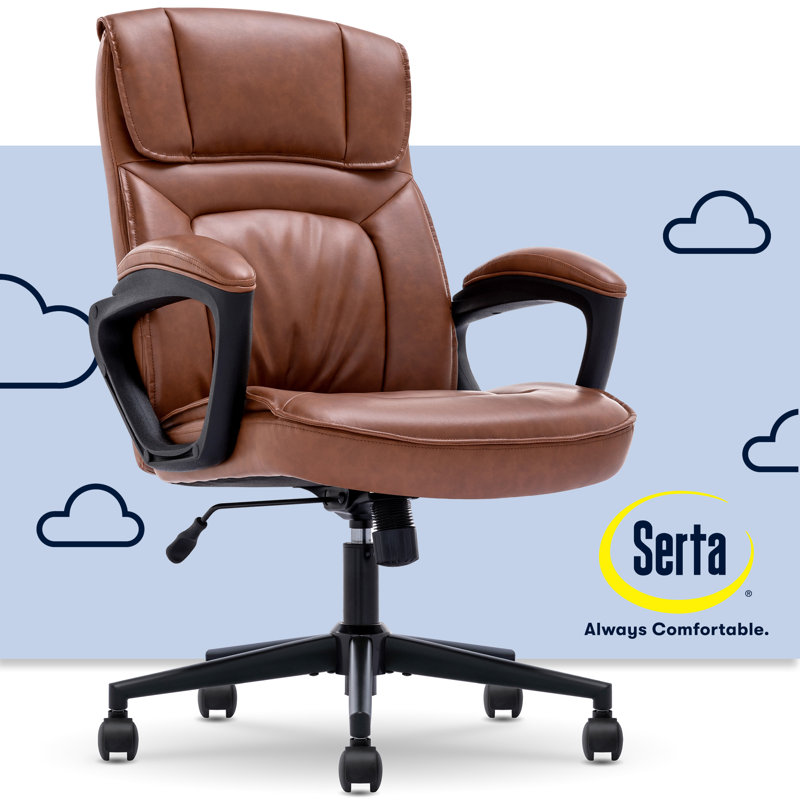 Serta Hannah Executive Office Chair, Ergonomic Lumbar Support, Firm Seat Cushion, Deep Body Pillows, Cognac, Faux Leather
