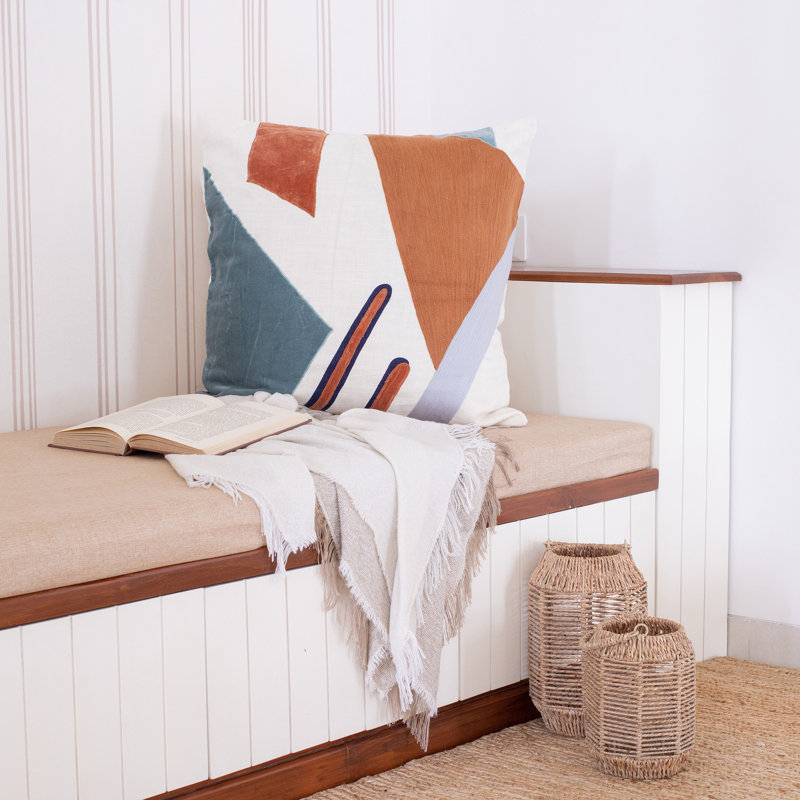 Coussin décoratif en coton Astri, Brun / multicolore, Carré 20 po, Housse de coussin seulement - sans coussin