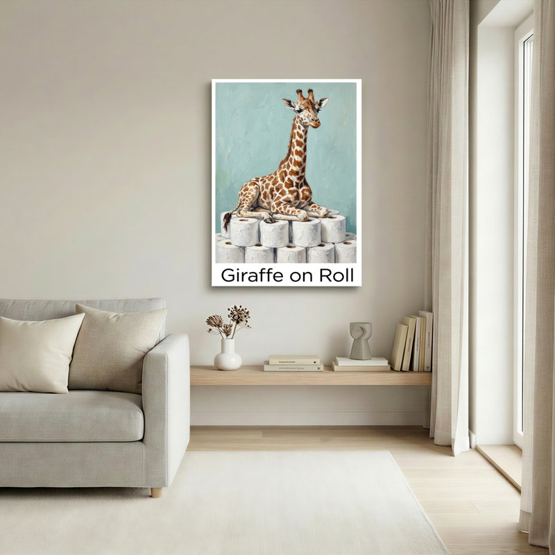 Ensemble de 1 tableau mural sur toile tendue représentant une girafe sur rouleau, H 18 po x l 12 po