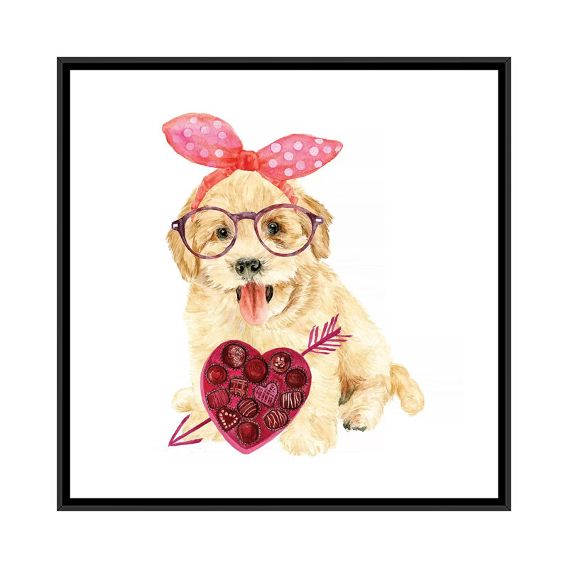 « valentine chiot iv », impression sur toile, H 18 po x l 18 po x P 1,5 po, Toile avec cadre noir, Pas de tapis