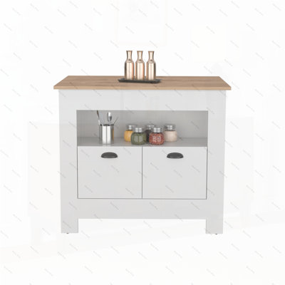 Floyd Kitchen Island 35" H, whit 2 doors, 3 shelves, Macadamia