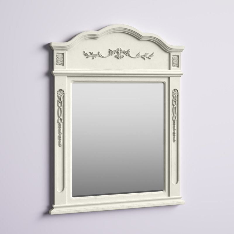 Hand-Painted Beveled Flat Wall Mirror , Antique White, 38" x 32"