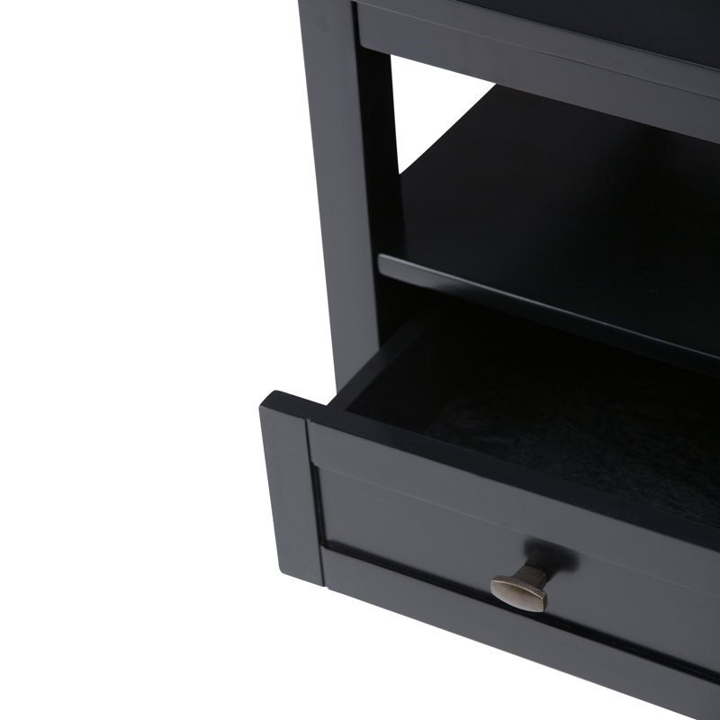 Warm Shaker 20" Black Solid Wood End Table with Storage