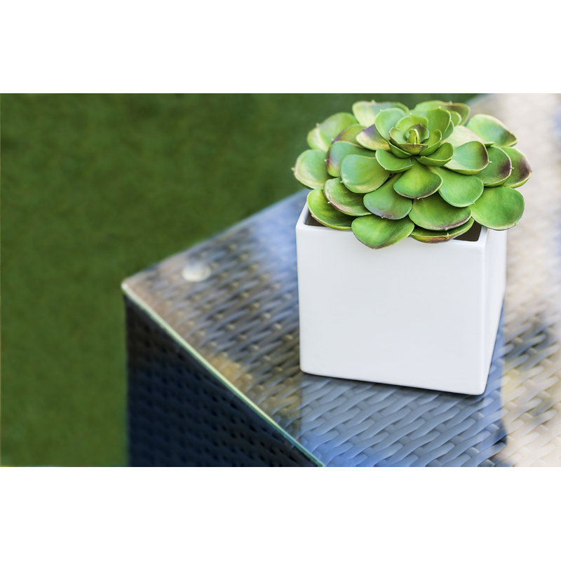 Billyjo Wicker 7 - Person Curved Seating Group with Cushions - No Assembly, Canvas Natural Sunbrella® Canvas, Black