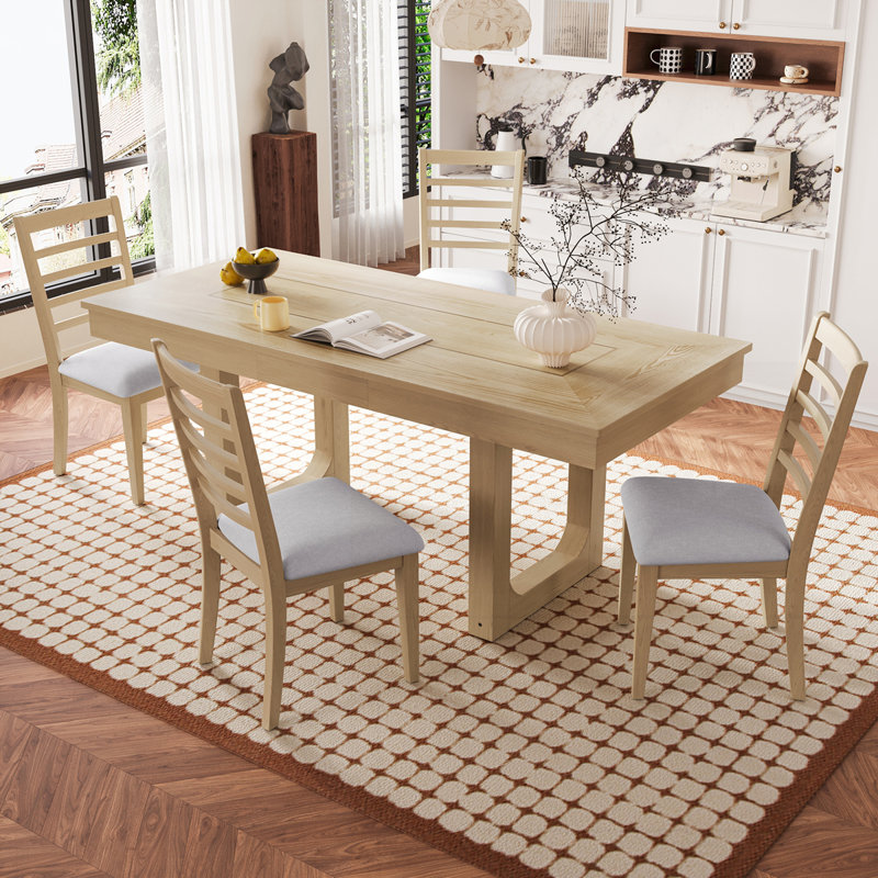Ensemble de 4 chaises de ferme, Natural+Beige