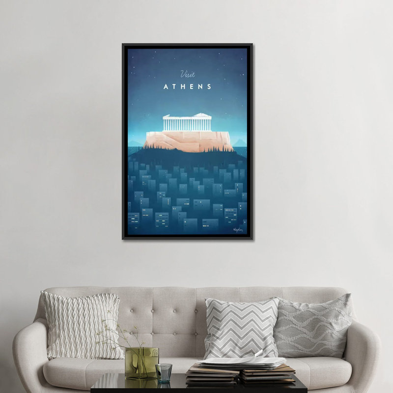 « visit athènes », impression sur toile, H 26 po x l 18 po x P 1,5 po, Toile avec cadre noir, Pas de tapis