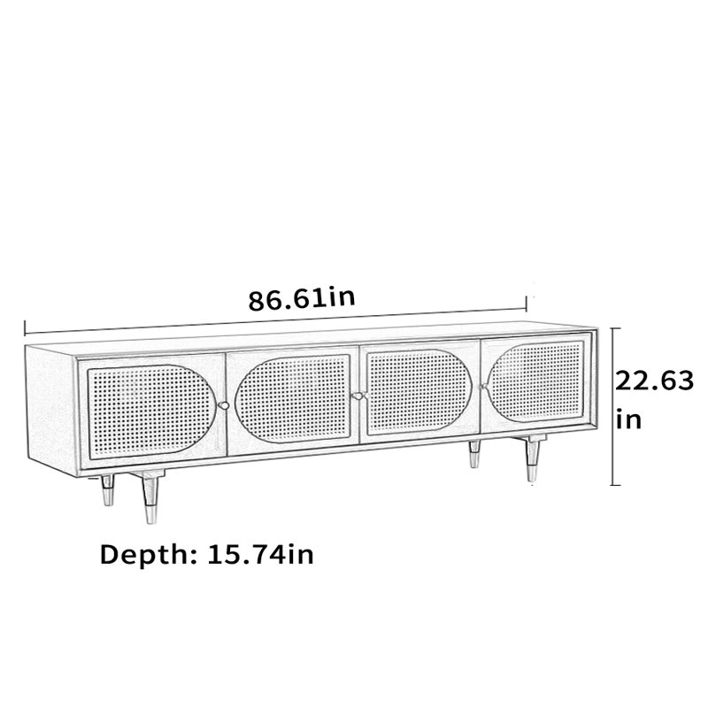 Meuble télé moderne en rotin minimaliste moderne, 86.61"