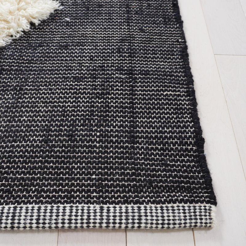 Handmade Black Wool Rectangular 8' x 10' Rug