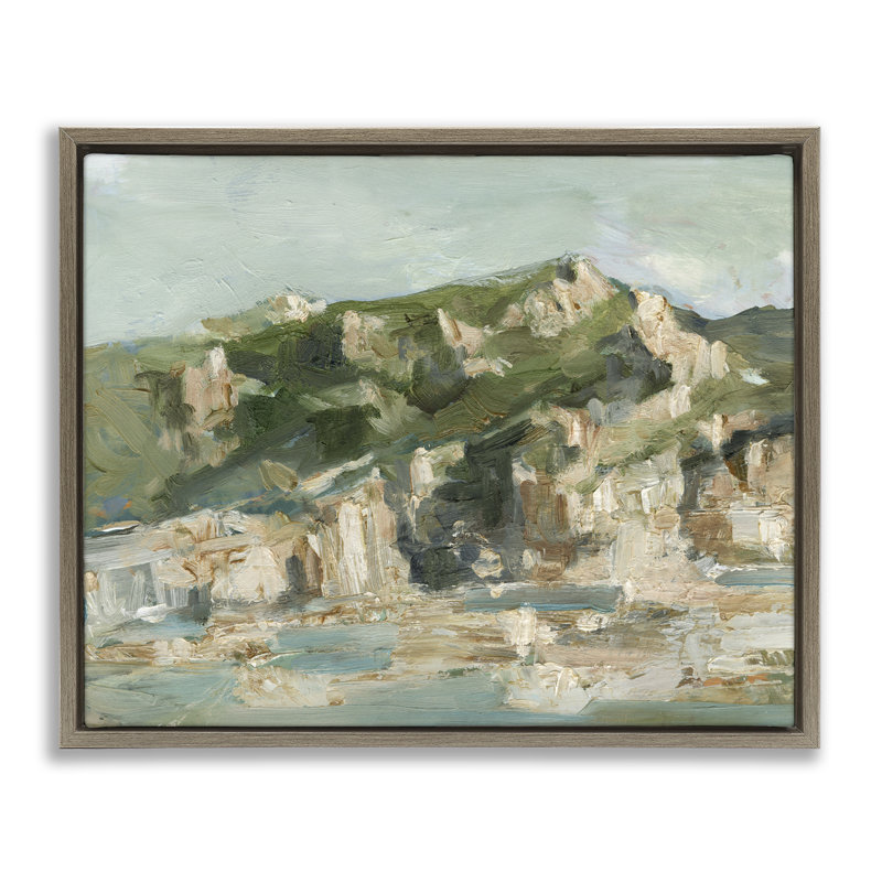 «Rough Rocky Cliff Landscape», art mural encadré par Floater, H 25 po x l 31 po, Cadre flottant orme Montalcino