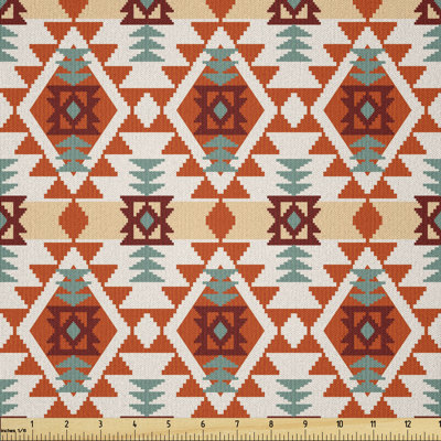 Dalaila Prehistoric Traditional Aztec Folk Motif with Geometric Triangles Native Design Fabric