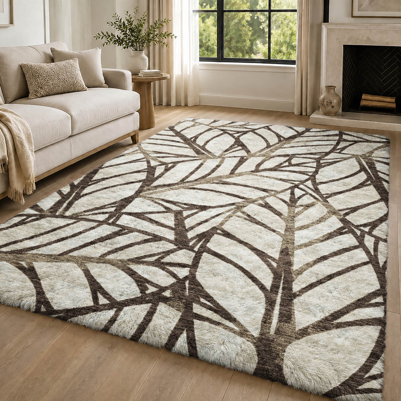 Tapis Dream Shag ADS744 de qualité supérieure, lavable à la machine et à motif floral, Chocolate, 10' x 14'