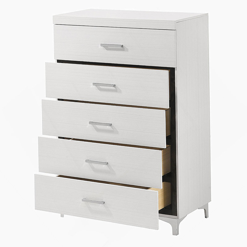 Commode de chambre à coucher avec 5 tiroirs, commode en bois avec pieds en métal
