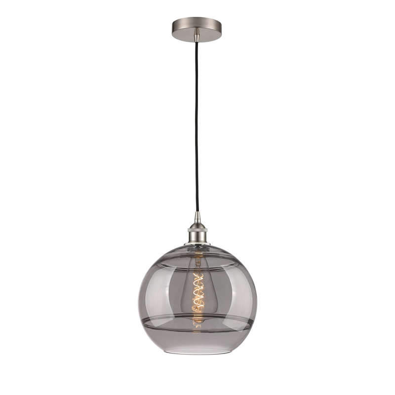 Luminaire suspendu 1 lumière Edison Bienes-616-G556, H 13,38 po x l 12 po x P 12 po, Gris fumée clair, Nickel satiné brossé